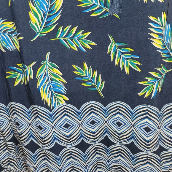 Beachlunchlounge Navy Sleeveless Dress Leaf Print Tassels Size XS Coastal Beachy - Picture 4 of 10